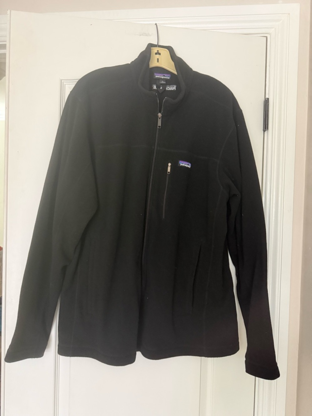 Patagonia Micro D Black Zip Up Fleece XL Logo Mackenzie Back Top